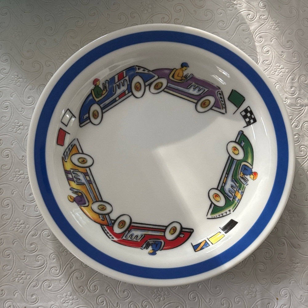 Tiffany & Co. Kids Racing Car Plates & Mug set- Blue and Multicolor